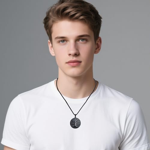 Obsidian Tree of Life Necklaces Orgonite Healing Crystal Stone Pendant Necklace for Spiritual Healing and Meditation Energy Talisman Sacred for Men Women - color: Black Obsidian