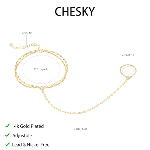 CHESKY 14k Gold Plated Hand Chain Bracelet for Women Trendy, Dainty Ring Bracelets Hand Chain Finger Nail Bracelet Simple Gold Hand Jewelry for Women Gifts - style: Lips