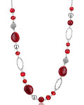 BULINLIN Beaded Long Necklace for Women Silver Sweater Chain Necklace with Crystal Resin Beads, Fashion Jewelry Necklace - color: Red