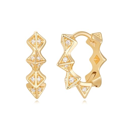 MYEARS Women Earrings Gold Huggie Hoop 14K Small Simple Hypoallergenic Everyday Jewelry - style: Pyramid