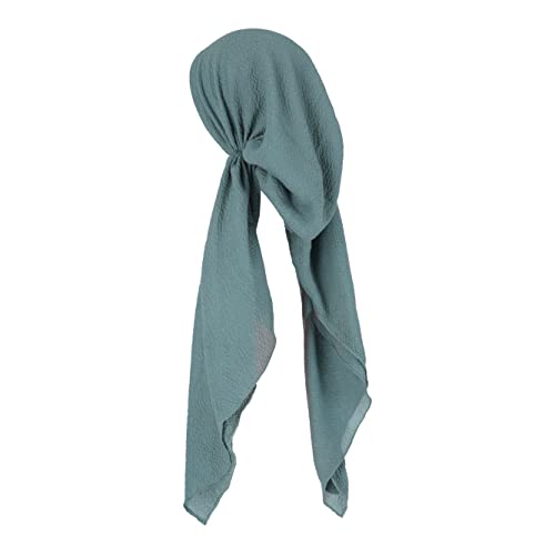 Pretied Head Scarves for Women Featuring Lightweight Crimped Material and Attractive - color: Solid Teal