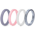 Rinfit Silicone Wedding Ring Sets - Soft, Stackable & Thin Silicone Rings for Her - Womens Rubber Wedding Rings - color: SetC - White, Silver, Pink, Purple, size: 8