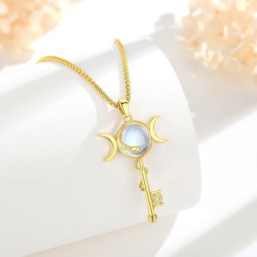 INFUSEU Mystical Hecate Triple Moon Goddess Necklaces, Divine Feminine Protection Gifts - style: Moonstone Hecate Key - Gold