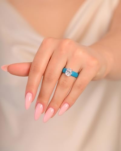 Rinfit Silicone Ring with Stone - Oval Cut Cubic Zirconia Solitaire Engagement Ring for Women - Rubber Wedding Bands - Patented Design - color: Pack L: Ocean / Rose Gold