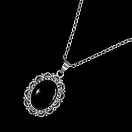 Vintage Oval Red Gemstone Pendant Antique Necklace for Women Goth Y2k Choker Punk Victorian Gothic Statement Crystal Cameo Oxidized Pewter Frame Charm Retro Clavicle Chain Halloween Party Jewelry 20'' - color: Black