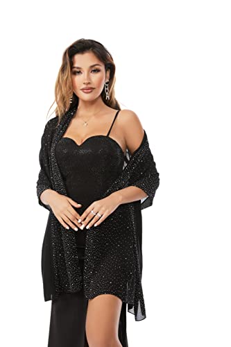 Shawls and Wraps for Evening Dresses Sheer Chiffon Women Elegant Soft Silky Sparkly Wedding Bridal Scarf - color: Black C
