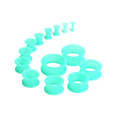 WBRWP 20/28pcs Ear Stretching kit Set: Hollow Hard/Soft Silicone Plugs and Tunnels Ear Expander Gauges Stretcher Body Piercing Jewelry - style: 28pcs Thick/Turquoise