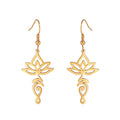 TEAMER Stainless Steel Lotus Flower Dangle Earrings Bohemian Drop Earring Unique Geometric Jewelry for Women - color: Lotus 5-Gold
