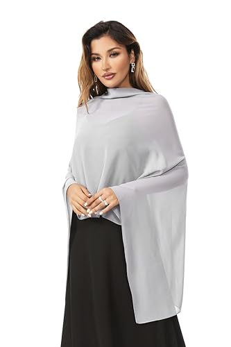 Shawls and Wraps for Evening Dresses Sheer Chiffon Women Elegant Soft Silky Sparkly Wedding Bridal Scarf - color: Light Grey B