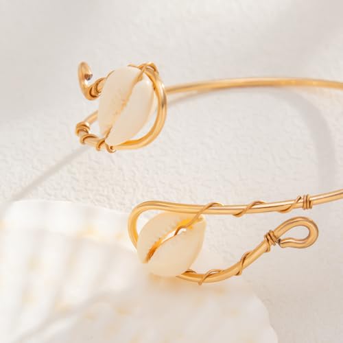 Golden Metal Starfish Seashell Upper Arm Bracelet Flower Charm Bohemia Bracelets for Women Beach Wedding Adjustable Open Cuff Bangle Coil Swirl Armband Party Jewelry - color: Style 01