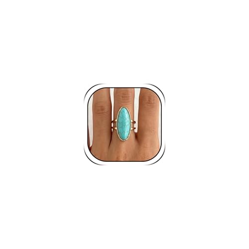 Turquoise Ring Boho Western Jewelry Chunky Thumb Statement Ring Dainty Simple Finger Open Jewelry Gift for Women Boho Dresses Accessories - color: A1:turquoise rings
