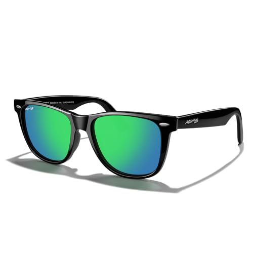 MERRY'S Classic Square Shape Polarized Sunglasses for Womens Mens Retro Designer UV400 Sun Glasses S6140 - color: Black Frame/Green Mirror Lens