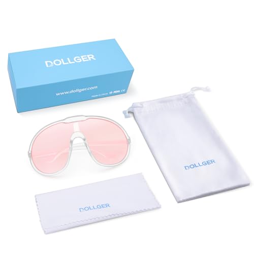 Dollger Oversized One Piece Sunglasses For Women Fashion Men Wrap Around UV400 Shield Goggles - color: Transparent Frame Pink Lenses