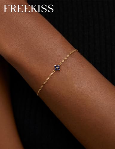 Freekiss Gold Stack Bracelets for Women: Dainty Thin Bracelet Set Trendy 14K Gold Plated Waterproof Bracelets for Women Adjustable Tennis Beaded Figaro Rope Paperclip Box Link Bracelet Gold Jewelry - style: 09 September Sapphire - Faith