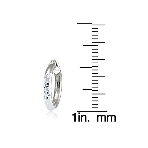 Hoops & Loops 925 Sterling Silver Diamond-Cut Round Hoop Textured 3mm Click-Top Earrings for Women, Slver, Two-Tone 14K Yellow Gold Flash Plate 15/20/25/30/35/40/45/50mm Hoops - color: Silver, size: 15mm (0.59'')