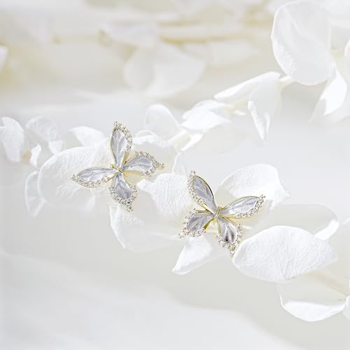 Pink Flower Earrings for Women, 925 Sterling Silver Stud Earrings, Cute Plumeria Earrings For Women, Cherry Blossom Hypoallergenic Stud - color: Sparkle Butterfly