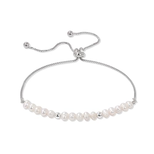 Dainty Pearl Chain Bracelets 14K Gold Bracelet for Women Adjustable Baroque Culture Jewelry Gifts for Mother Wife - color: 3-silver
