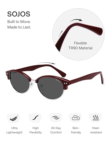 SOJOS Trendy Oval Polarized Sunglasses for Women Retro Cute Shades Sunnies SJ2687 - color: Red Frame Grey Lens