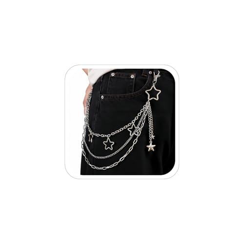 Pants Chain Wallet Chain Punk Chain Hip Hop Butterfly Lock Charm Jeans Chains Rock Chains for Women Men Hipster Women Fashion Trendy Waist Pants Chain Jewelry Clothing Accessories - color: Silver-Star