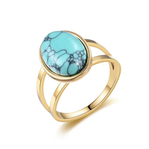 Turquoise Western Ring for Women. 18k Gold Plated Statement Rings with Blue Stone. Retro Boho Chic Jewelry. Elegant Statement Ring for Classic Style - color: Turquoise