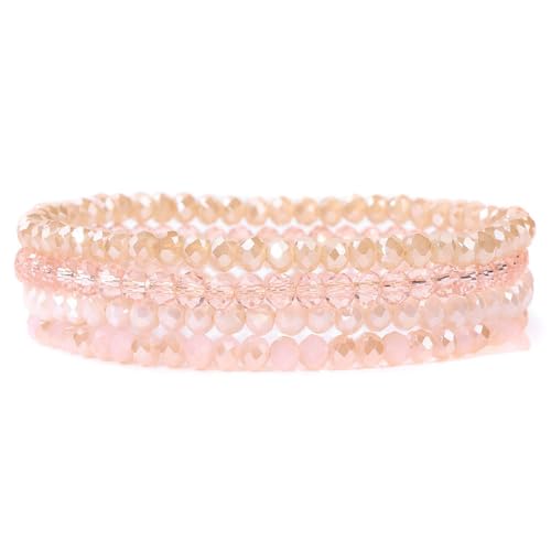 xuzhiyuan Women's Multilayer Crystal Beaded Bracelet Set - Boho Stackable Stretch Handmade Jewelry for Daily Wear & Gifting - color: Pink