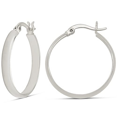 Amazon Essentials 14K Gold or Sterling Silver Plated Polished Dome Hoop - color: Silver, size: 25 mm