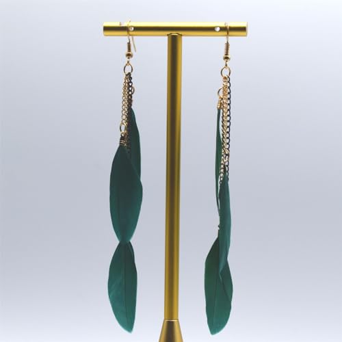coadipress Boho Piercing Tassel Feather Long Chain Earrings Retro Lightweight Native Feather Dangle Drop Earrings for Women Bohemian Handmade Natural Feathers Earring Jewelry - color: Arm Green