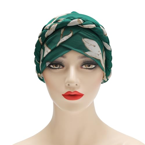 ZLYC Chemo Headwear for Women Pre Tied Turban Headwear Lightweight Beanie Hat - color: Braid Floral Teal
