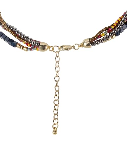 SPUNKYsoul Colorful Boho Multistrand Beaded Necklace — Layered Seed Beads in Black, Gold, Red, Teal and Navy for Effortless, Free-Spirited Style Varies 16-20 inches with 3 inch Extension Chain - style: "Lúcia" Navy Red Gold