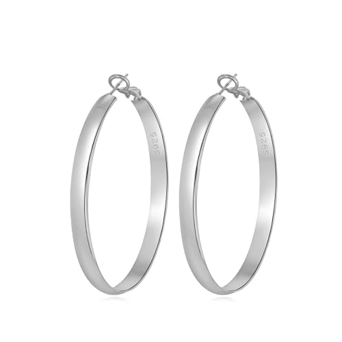 5mm Wide Gold Hoop Earrings for Women, 14K Gold Plated Big Chunky Hoop Earrings with S925 Sterling Silver Post, Hypoallergenic Lightweight Earrings Jewelry for Women 30/40/50/60/70mm - color: Silver-60mm
