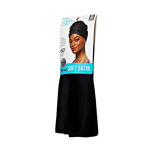 KISS COLORS & CARE Satin Scarf, Black | Soft Texture | Multi-Purpose | Prevents Hair Breakage - size: 2 Count, style: Black