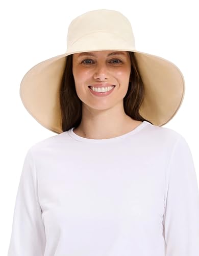 Solbari Ultra Wide Brim Sun Hat UPF 50+ Packable UV Sun Protection Hats with Full Coverage Brim - color: Vanilla / Beige, size: Small-Medium