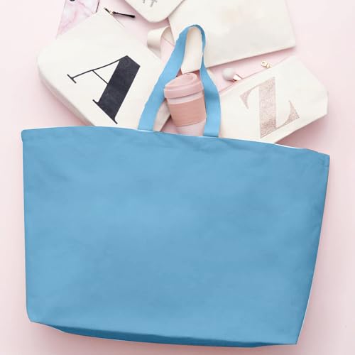 Large Canvas Tote Bag-Extra Big Shopping Beach Totes Bags Reusable Largest Grocery Plain Solid Bag 28"x8"x16" - color: Sky Blue