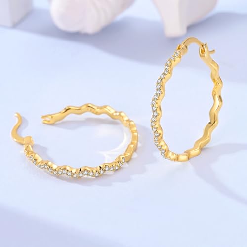 NARMO 925 Sterling Silver Hoop Earrings for Women Hypoallergenic Lightweight Simple Huggie Hoop Earrings Twisted Hoop Earrings Colorful Cubic Zirconia Hoop Earrings Rainbow Hoop Earrings - color: Gold CZ