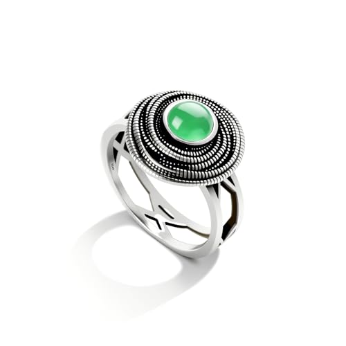 Mulit Circle Cross Lines Thick Top Jade Gem Ring,Silver Plated Cocktail Party Ring,Statement Ring Jewelry Gift for Women - color: RIng_B aventurine