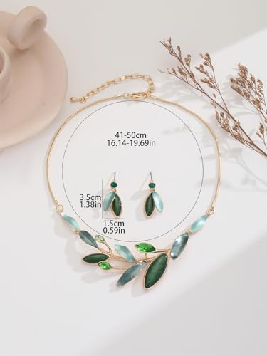 Vintage Chunky Statement Jewelry Set Retro Leaf Floral Geometric Bohemian Boho Bib Necklace Earring Set Fashion Costume Jewelry for Women Girls Wedding Party Prom Unique Gift - style: branch leaf-green gold