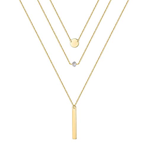 Turandoss Gold Layered Necklaces for Women - 14K Gold Plated Handmade Multilayer Bar Pearls Coin Disc Moon Butterfly Medallion Adjustable Dainty Layered Choker Necklaces for Women Jewelry - style: 3PCS - Disc&CZ&Bar