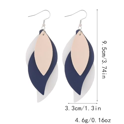 ANXIN boho unique Leather Earrings 2 Layered Lightweight Faux Leather Leaf Earrings Layered Design Drop Earrings Gift for Women - color: Style C
