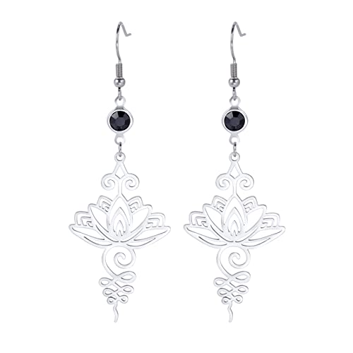 TEAMER Stainless Steel Lotus Flower Dangle Earrings Bohemian Drop Earring Unique Geometric Jewelry for Women - color: Lotus 4-Steel Color