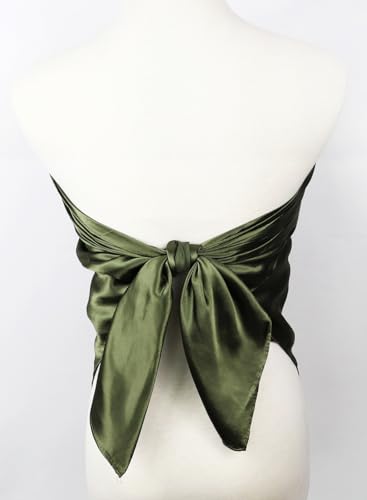 vabovin Satin Head Scarf for Women Solid Color, 35×35 in | Silk Feel Neckerchief, Hair Scarf, Fashion Bandana, Headscarf, Headband, Hair Wrap Sleeping, Daily Fashion Styling - color: 206 Army Green