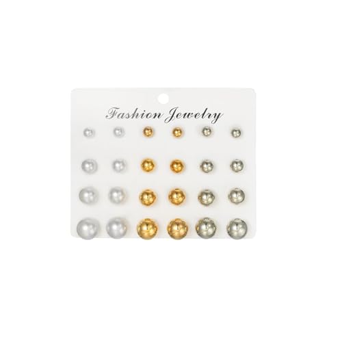 Multi-Color Stud Earrings Set for Women- Several Sizes Colors Rhinestone Faux Pearl Earrings, Daily Wear/Party Jewelry, Hypoallergenic Posts - style: 12 pairs Pearl