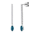 Gem Stone King 14K White Gold Gemstone Birthstone and White Lab Grown Diamond Long Liner Dangle Earrings for Women | Marquise 6X3MM | White Gold Chain Drop Earrings - style: London Blue Topaz, November