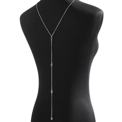 Rhinestone Back Chain Necklace for Women Bridal Wedding Sexy Rhinestone Backdrop Chain Waist Belly Chains Trendy Body Chains Jewelry - style: 4Silver