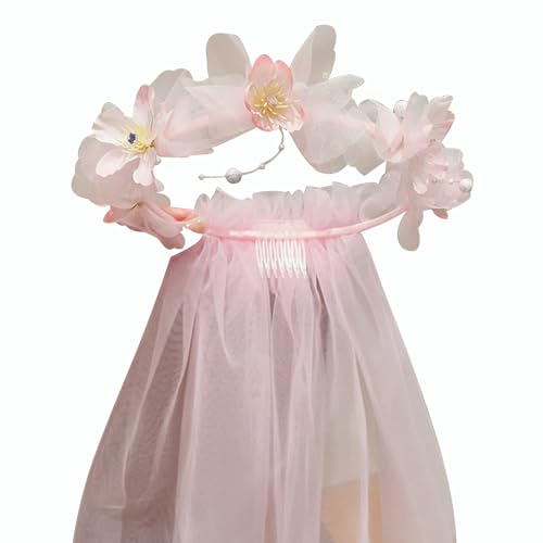 Artificial Flower Crown Headband for Women Girls – Boho Floral Wreath Halo for Weddings, Photoshoots, Festivals, Birthdays, and Costume Parties (Pink Peach Blossom, Adjustable) - color: Pink Peach Blossom