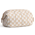 BAGSMART Makeup Bag Travel Toiletry Bag, Puffy Padded Make Up Bags for Women Makeup Organizer Case, Wide-open Pouch Purse Travel Essentials Toiletries Accessories Brushes, Checkered Khaki - color: 11-Checkered Khaki