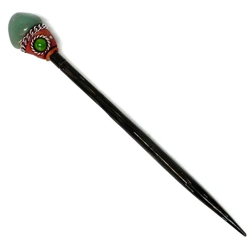 Mia Jewel Shop - Natural Tumbled Healing Gemstone Crystal Chonta Wooden Hair Sticks – Handmade Hair Sticks for Women | Hair Pins Boho Reiki Accessories, Fashion Gifts (Green Aventurine) - color: Green Aventurine