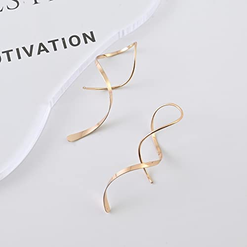 Handmade Spiral Threader Earrings Sterling Silver Hypoallergenic Twisted Pull Through Drop Dangle Earrings for Women - Silver & Gold - color: Gold