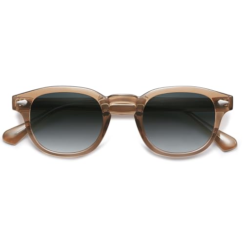SOJOS Retro Small Round Sunglasses for Men Women Trendy Circle Style UV400 Lenses Unisex Sun Glasses SJ2251 - color: Brown/Bluish-grey