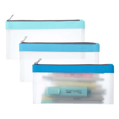 Mr. Pen- Clear Pencil Pouch, 8.50"x4.25", 3 Pack, Durable TPU Material | Medium Water-Resistant Pencil Bags with Smooth Zipper, Multipurpose Clear Pouch for Stationery, School, Office - color: Blue Shades, size: 3 Pack, Medium
