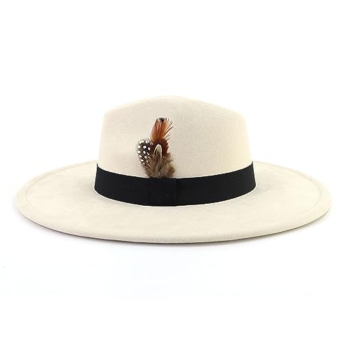 LIDHAY Big Wide Brim Fedora Hats for Women Men Western Suede Hat Panama Hat Outdoor Hats - color: Beige